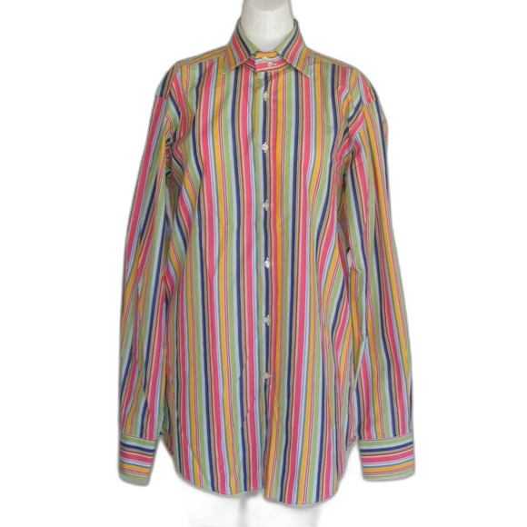 ETRO Shirt, 40/M, Bold Multicolor Stripes, Spread collar, LS, Tall, Button front - Picture 8 of 11